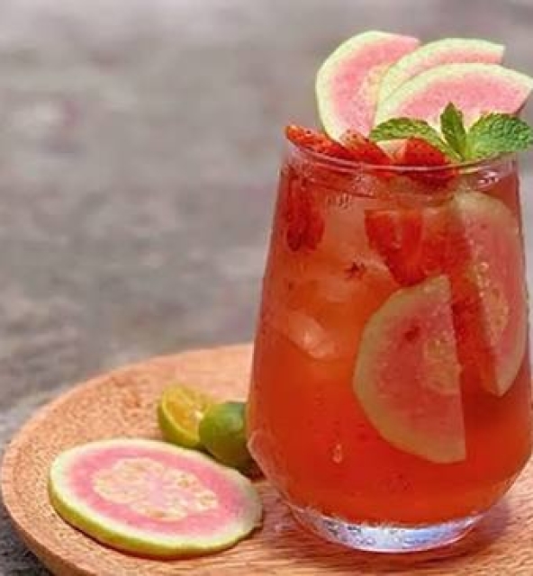 A glass of pink guava tea