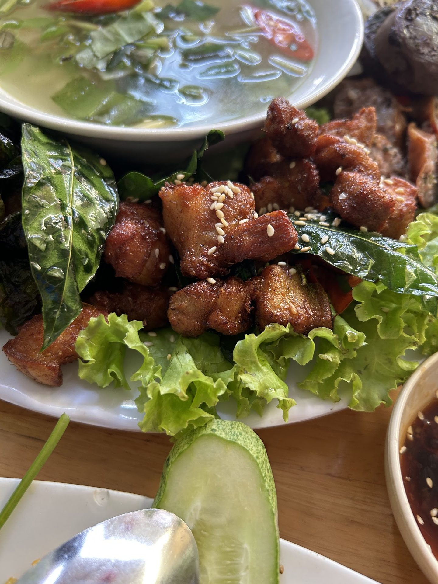 Grilled pork with greens
