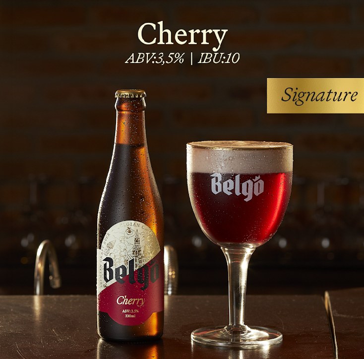 Bia Belgo Cherry — chai và ly tulip