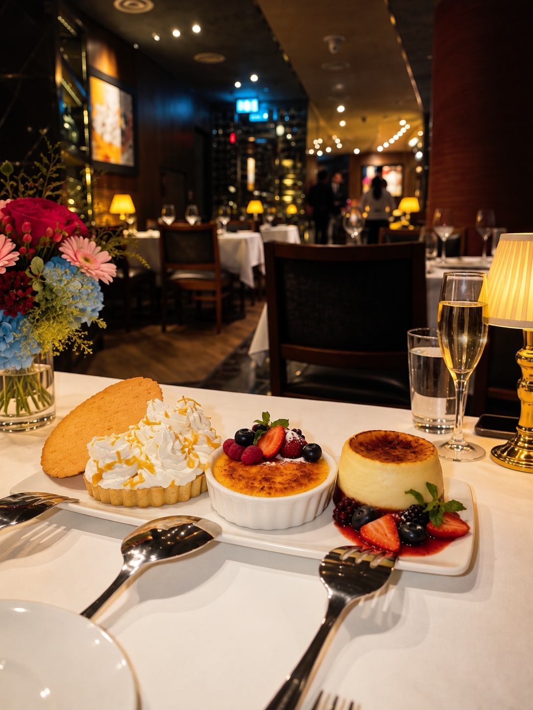 Các món tráng miệng: crème brûlée, cheesecake và tart