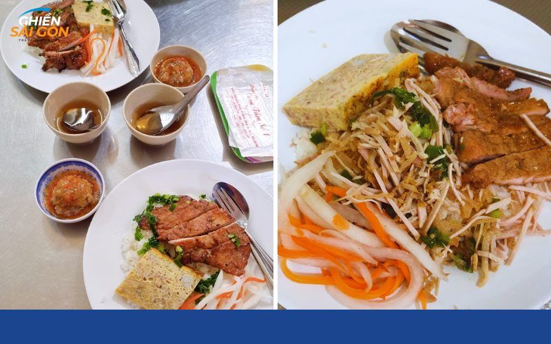 Dĩa cơm sườn chả và cơm bì chả