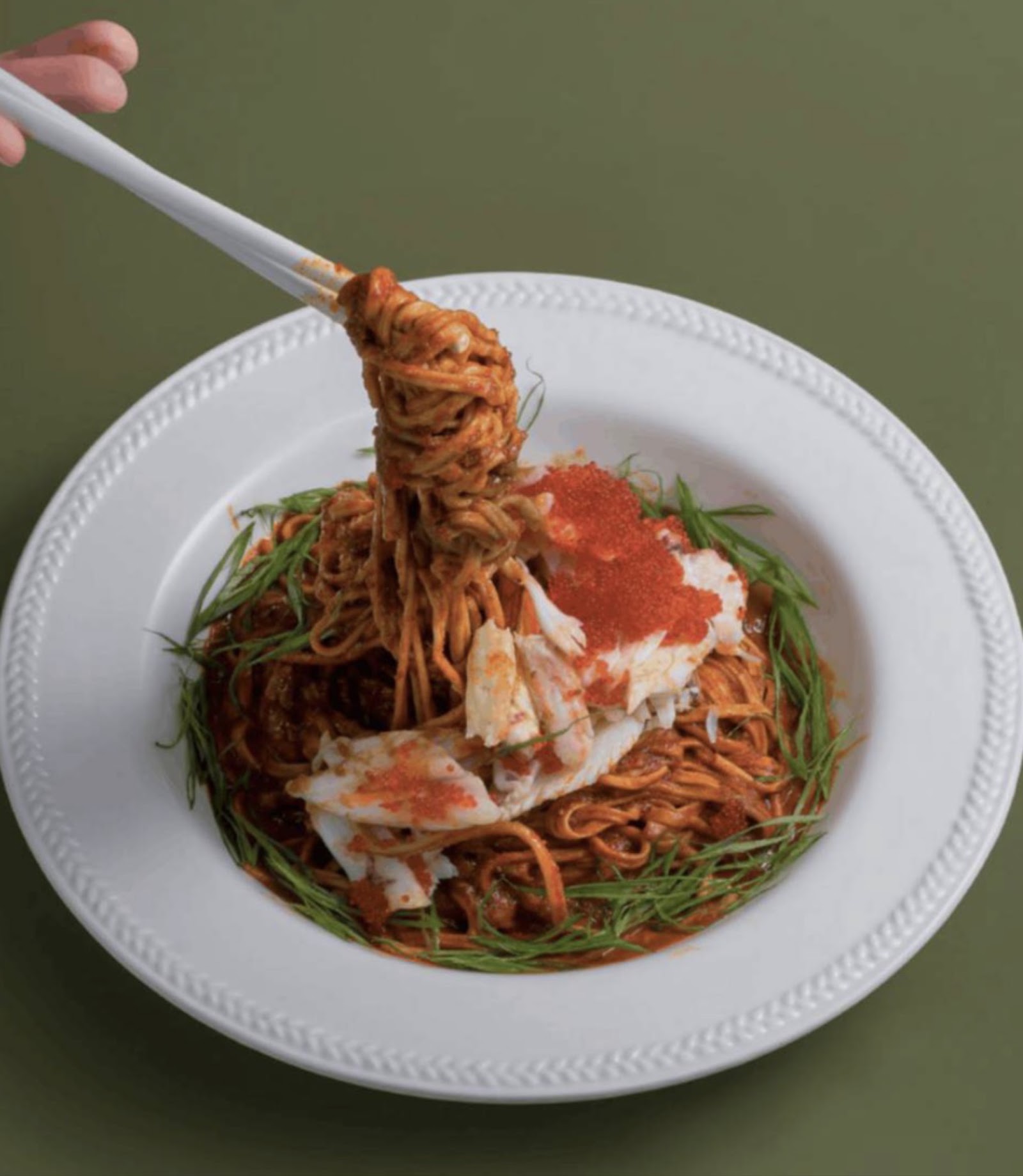Crab noodles with tobiko