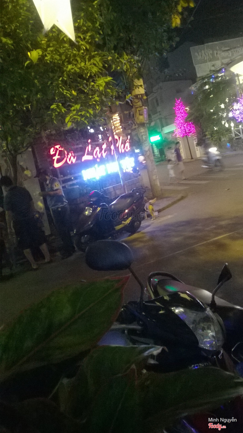 The red 'Da Lat Pho' neon sign seen from Truong Son street