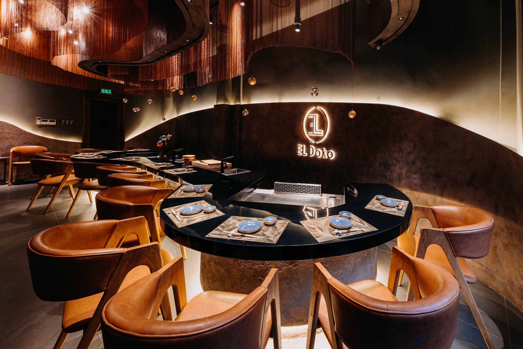 The EL Doko teppanyaki counter room with the illuminated logo