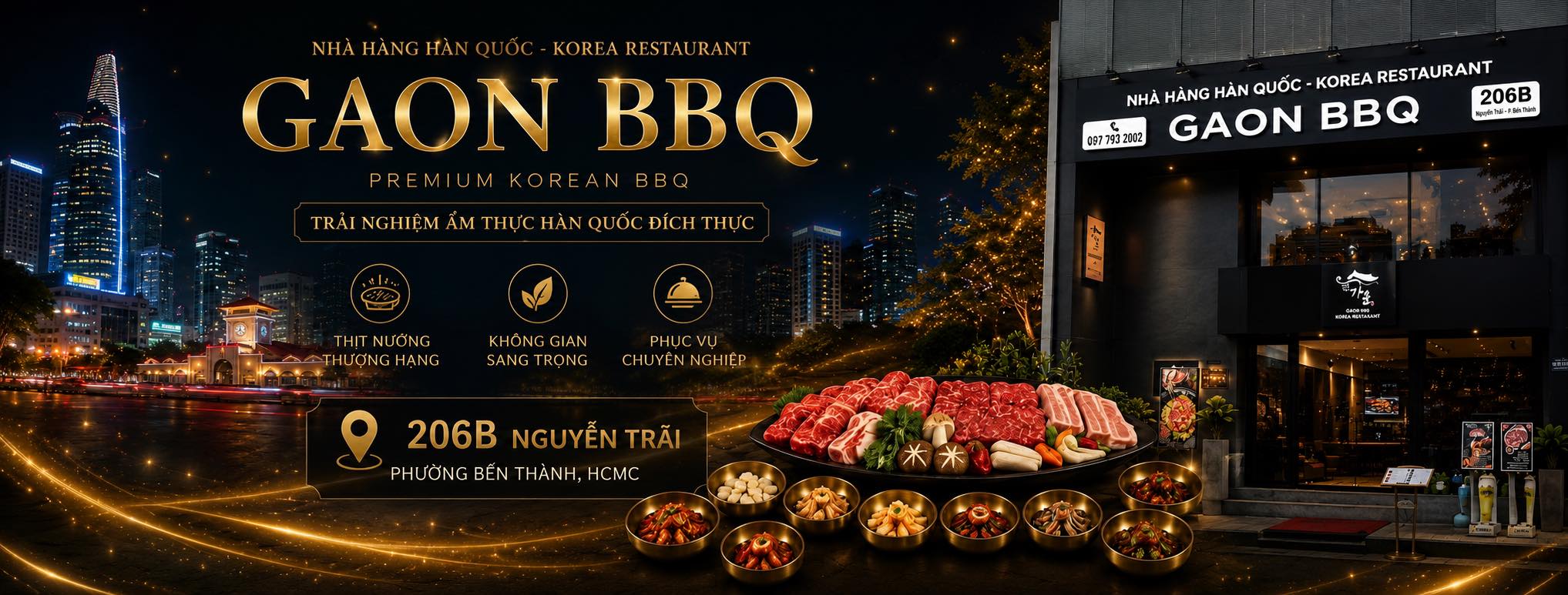 Mặt tiền 206B Nguyễn Trãi với biển hiệu GaOn BBQ