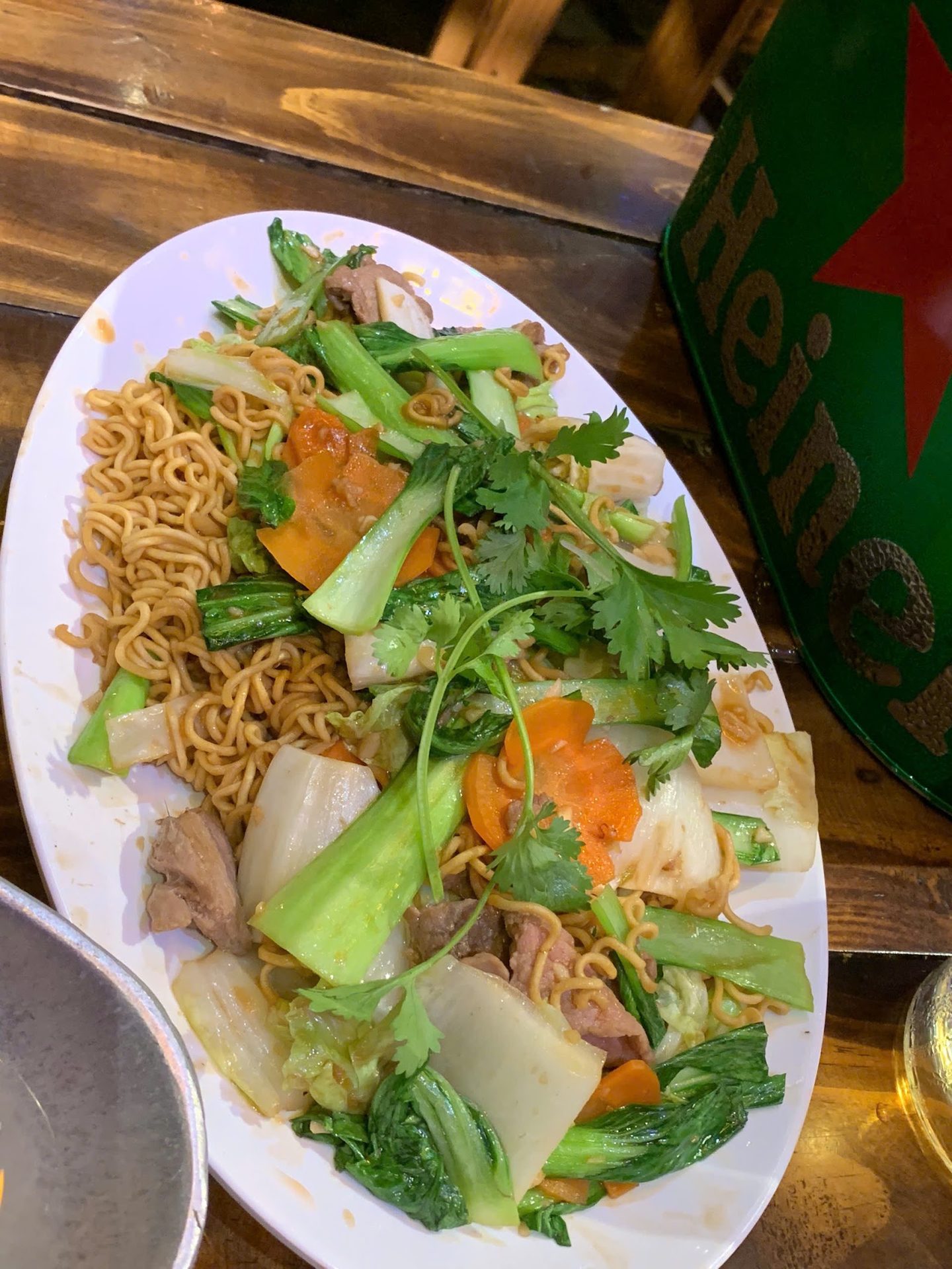 A meat and noodle platter