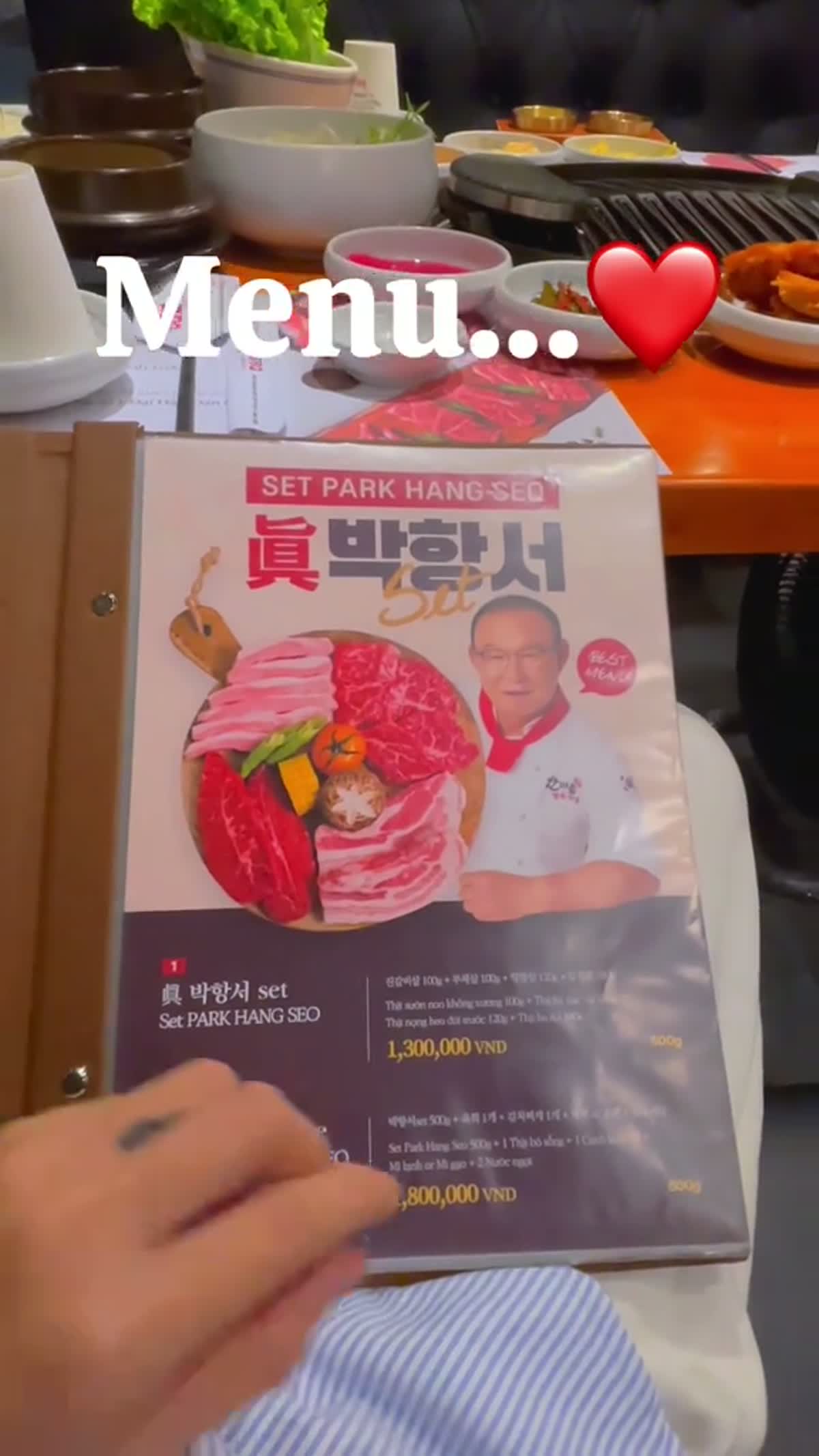 Bìa menu Set Park Hang Seo với chân dung HLV Park Hang Seo