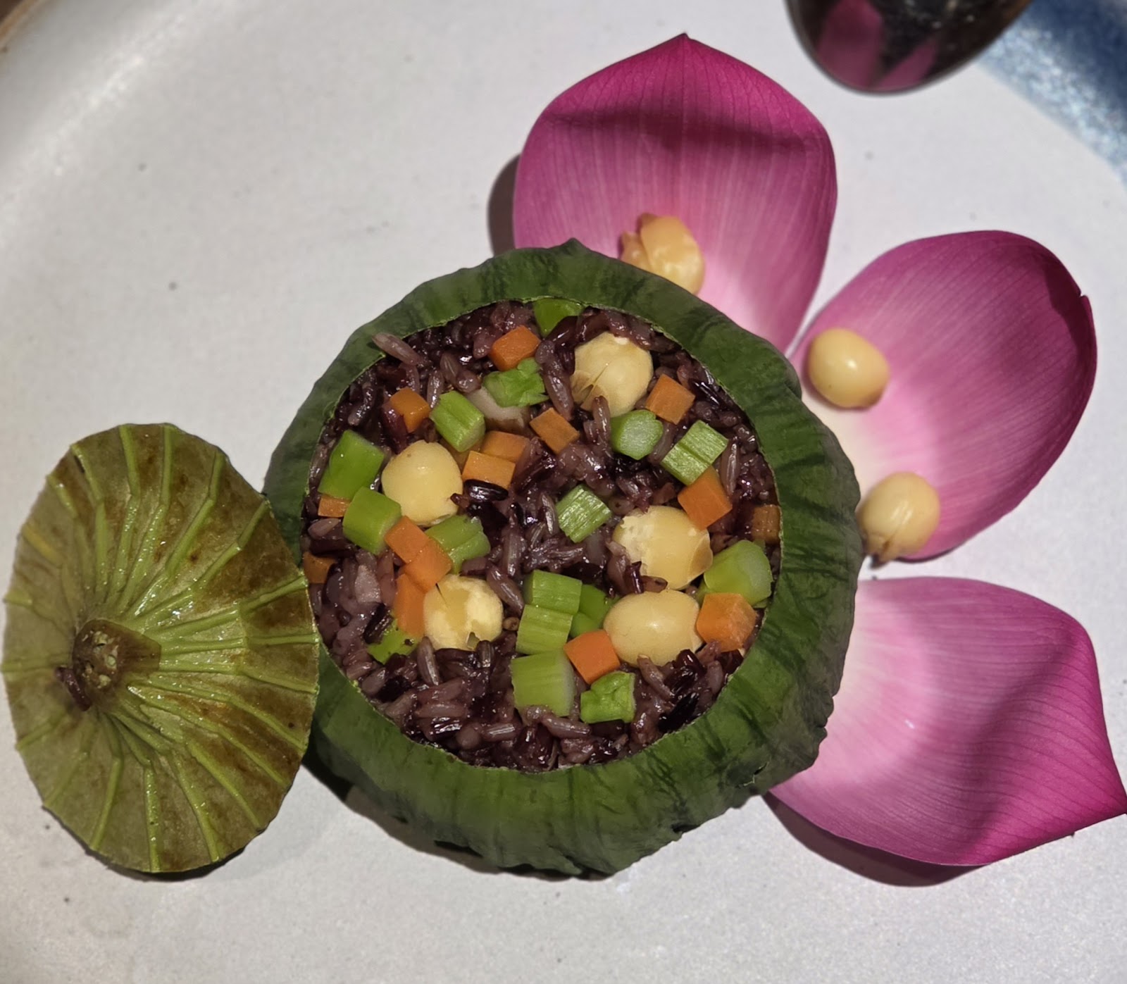 Lotus-leaf rice — a Vietnamese classic in the fine-dining vegetarian room