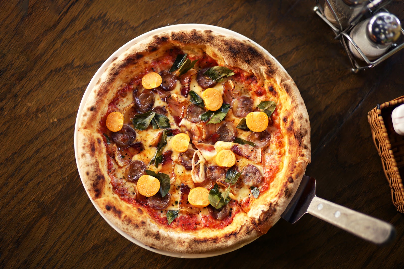 Sausage pizza from above
