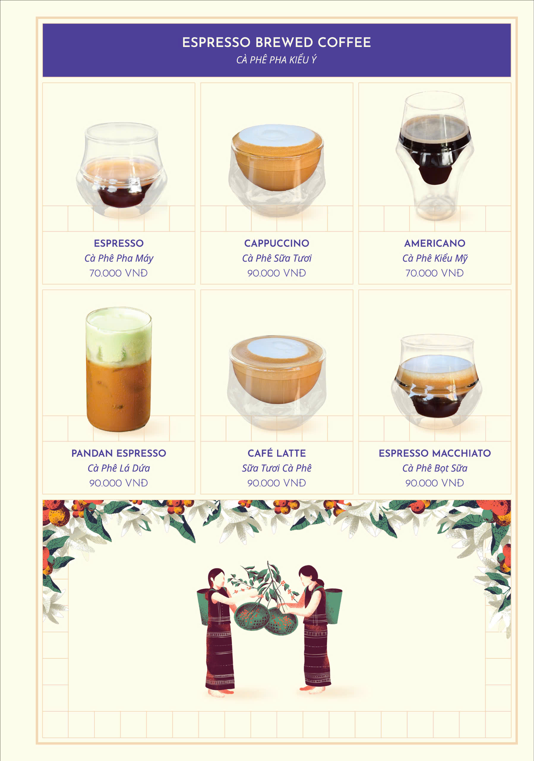 Bảng menu trang 3: cà phê pha kiểu Ý
