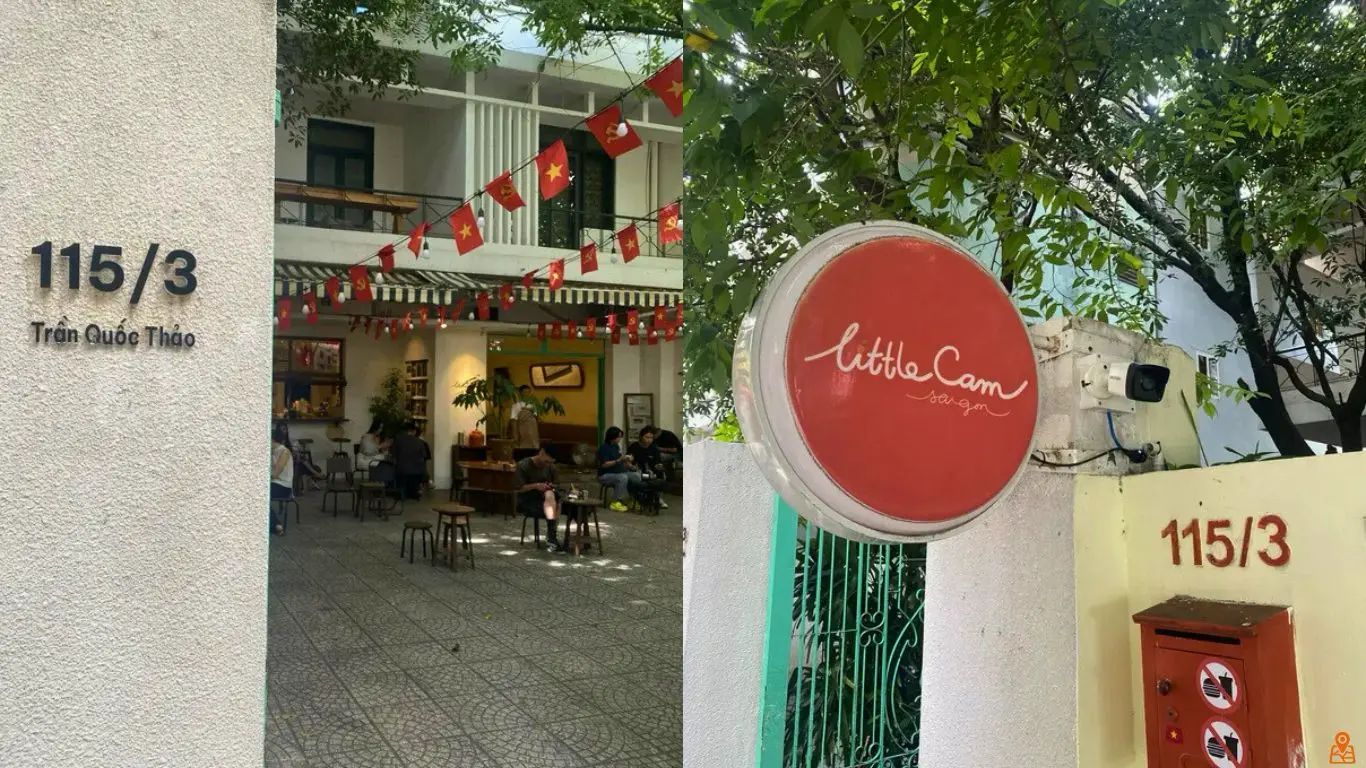 Trần Quốc Thảo 골목 입구의 Littlecam Saigon 2 둥근 오렌지 간판
