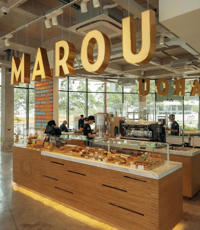 Marou pastry counter with marble top