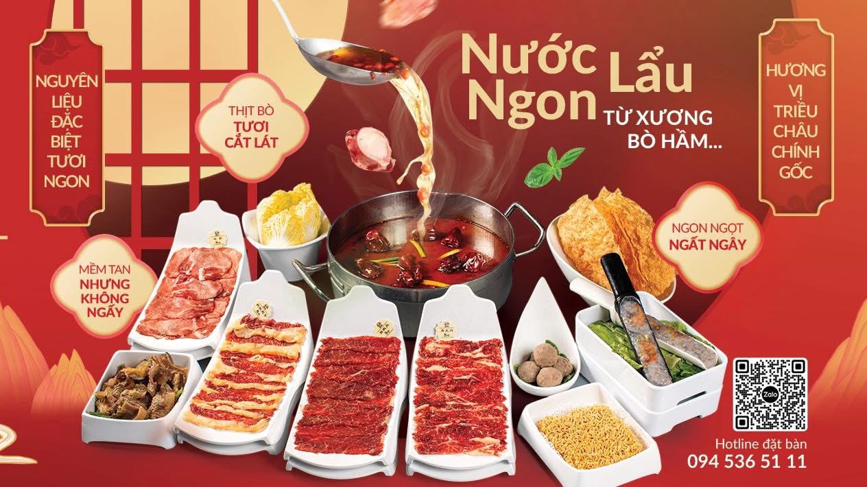 The house graphic: beef hotpot with trays of fresh beef