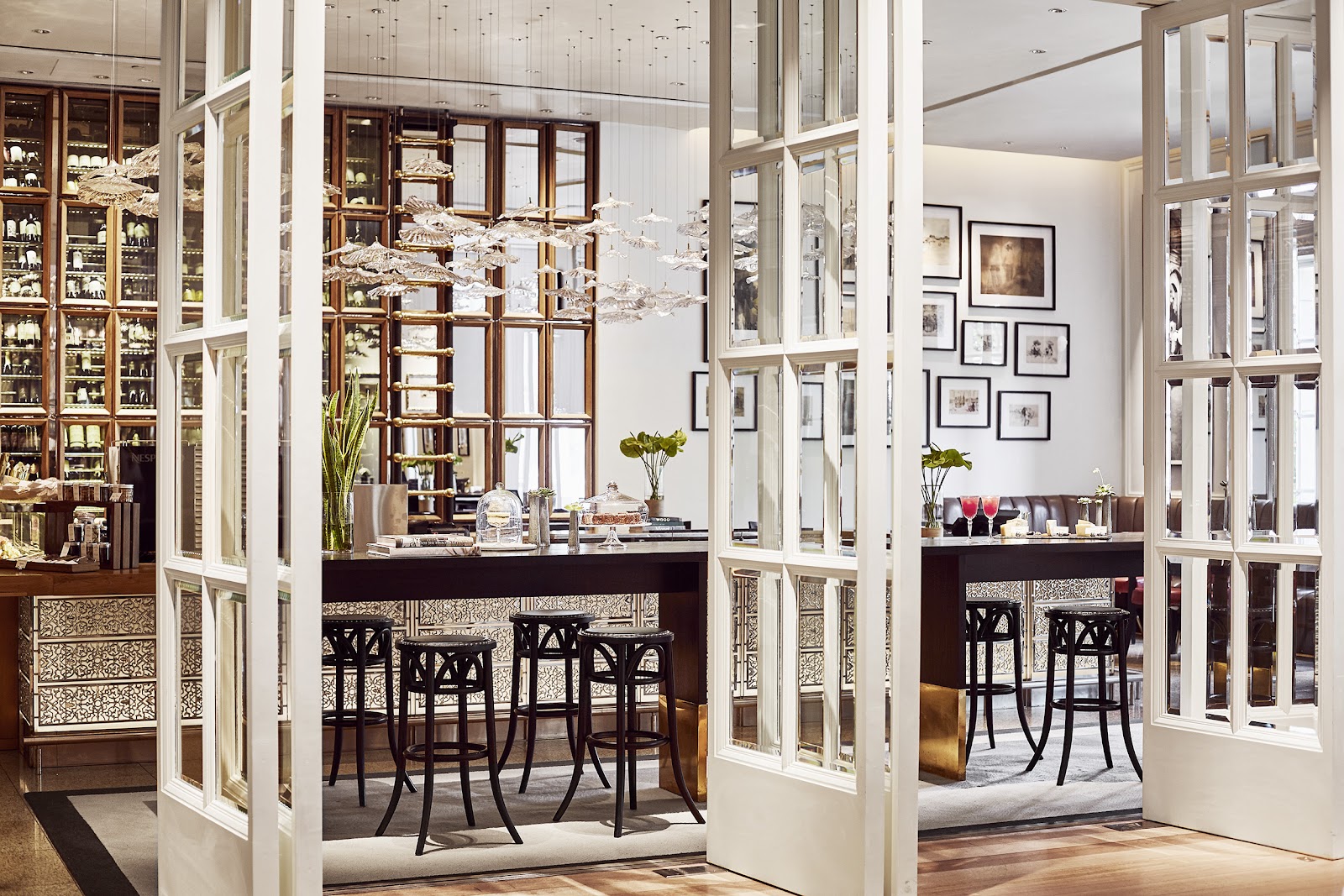 Quầy bar Opera với đồng thau và gỗ tối