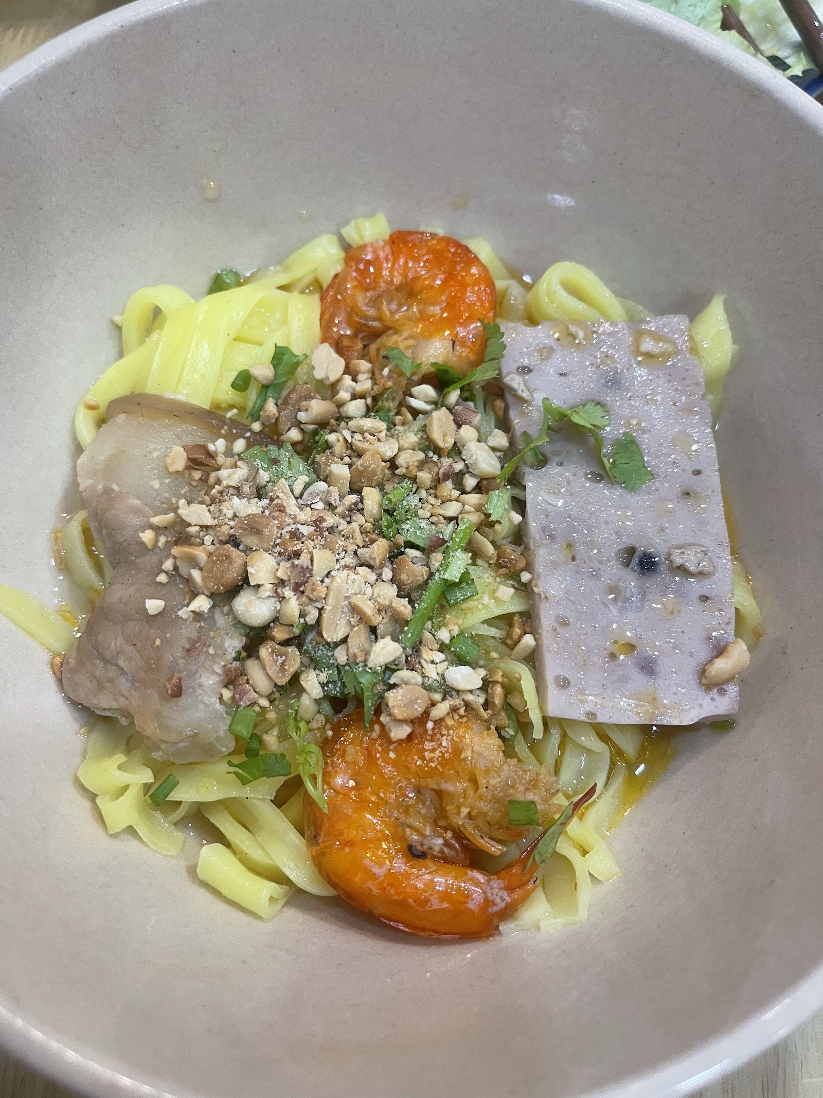 A mì quảng tôm thịt bowl at Quán Xóm Chợ Cũ (pending the venue photo pass)