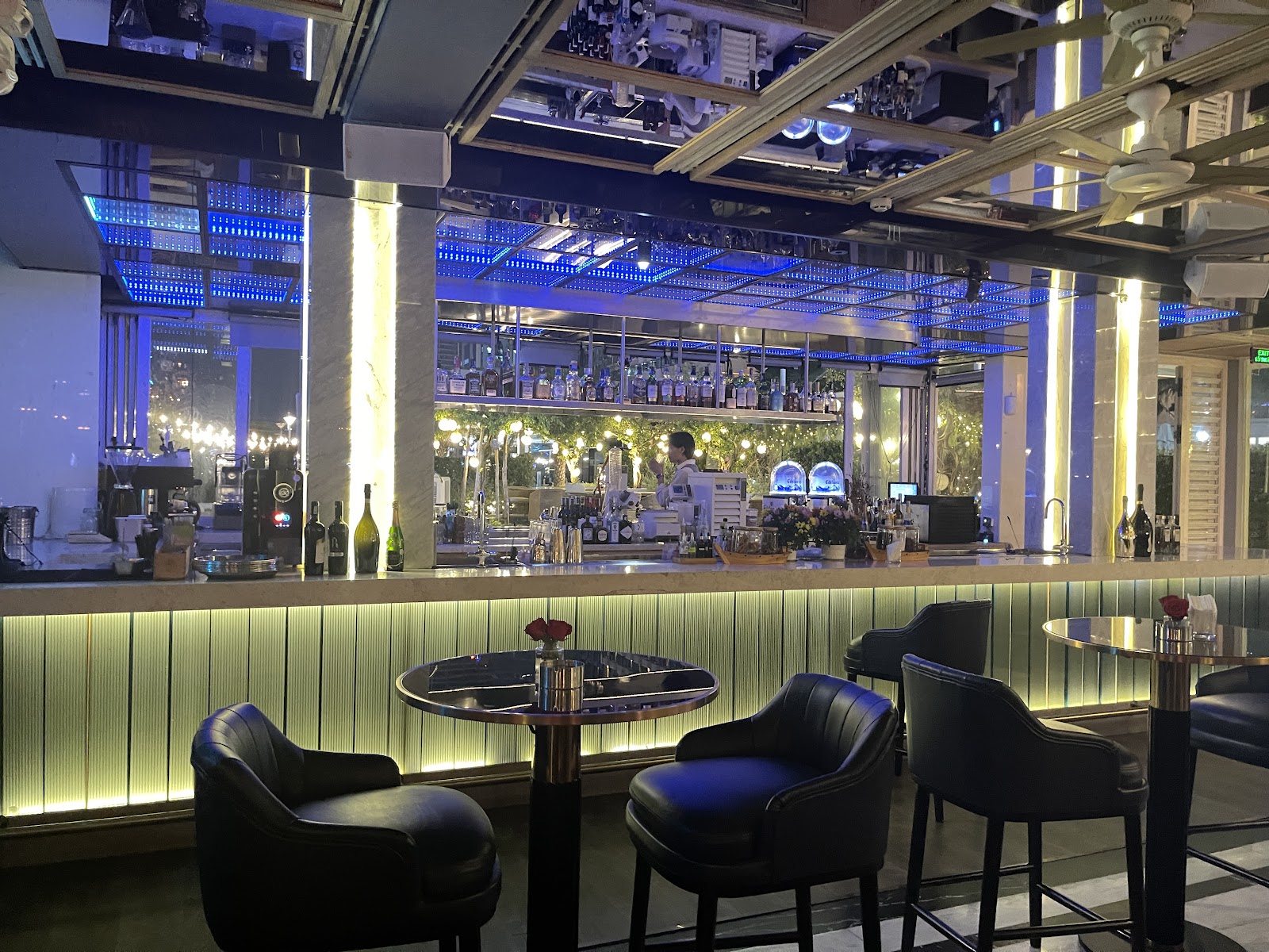 The blue-lit bar