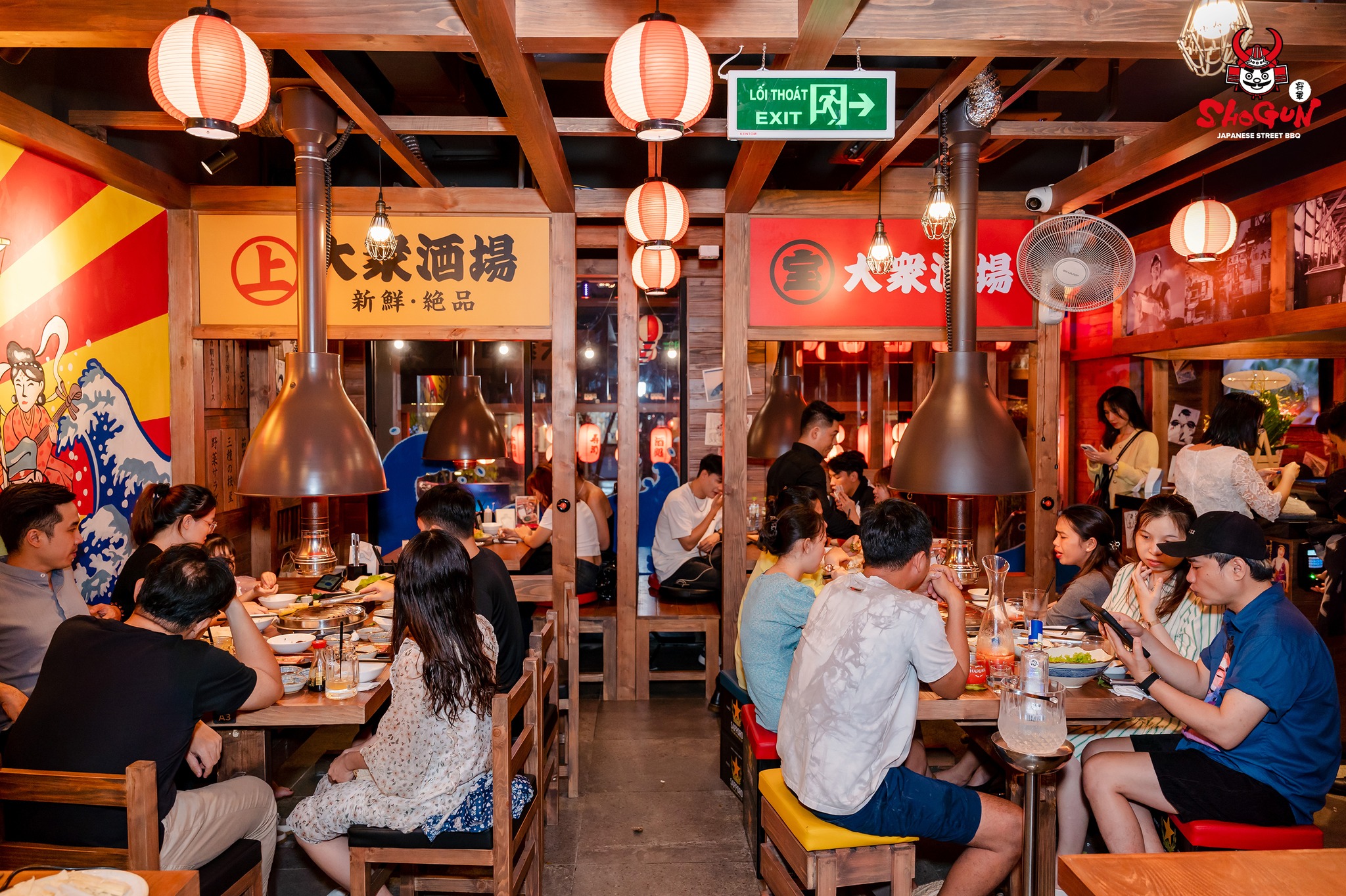 Inside Shogun: paper lanterns, copper hoods