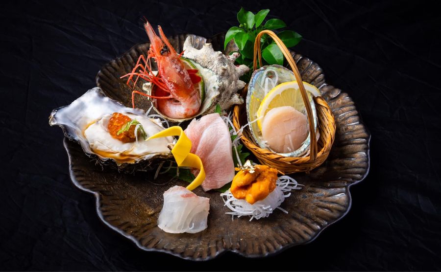 The lantern-lit chef's counter at Sushi Taka