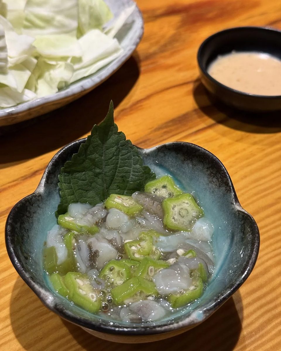 Grilled okra with octopus